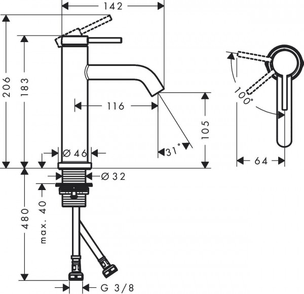 1 Gats Mengkraan Hansgrohe Tecturis S 110 Zwart Mat