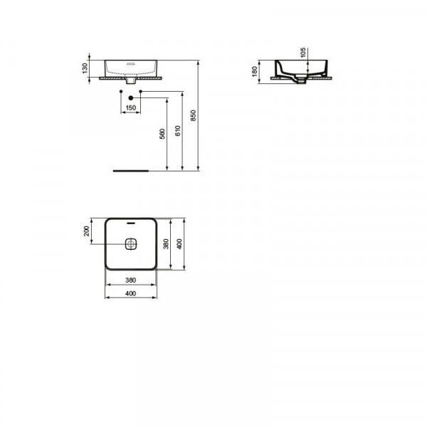 Ideal Standard Opzetwastafel vierkant 400 x 400 mm Strada II Wit