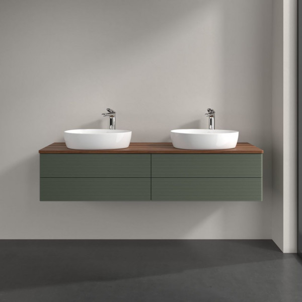 Dubbel Wastafelmeubel Villeroy en Boch Antao 1600x360x500mm Leaf Green Matt Lacquer/Warm Walnut