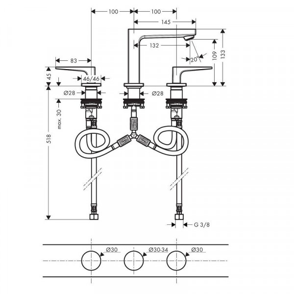 Hansgrohe Metropol 3-gats wastafelkraan 110 chroom 74514000