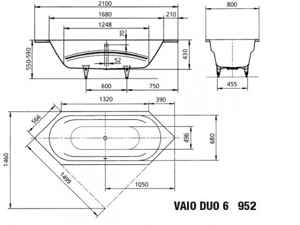 Kaldewei Zeshoekig bad 952 Vaio Duo (233200010)