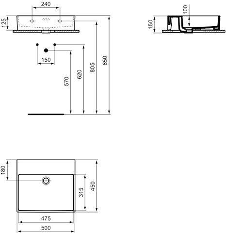 Ideal Standard Hangende Wastafel EXTRA met overloop 500x150x450mm Wit