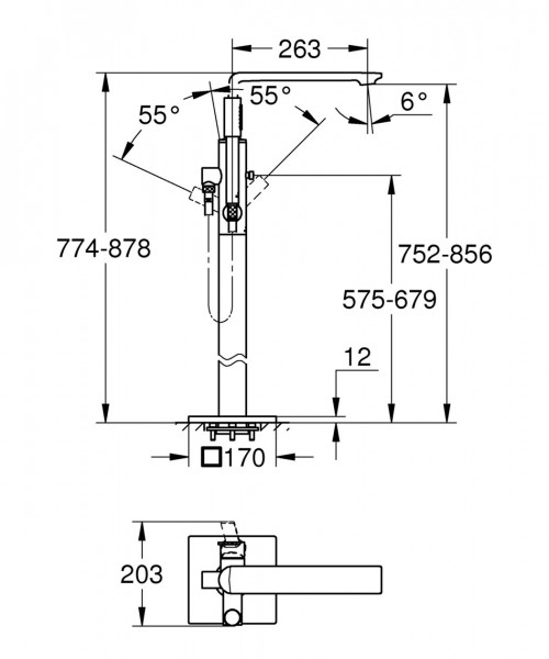 Vrijstaande Badkraan Grohe Allure bad/douche, vloer gemonteerd Hard Graphite