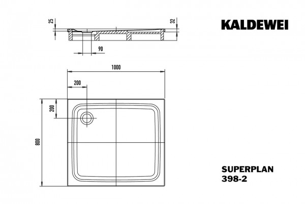 Kaldewei Superplan douchebak plaatstaal 80x100x2.5 rechthoekig met styropordrager en antislip wit 447235000001