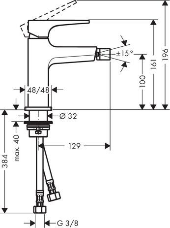 Hansgrohe Metropol 1-gats bidetkraan 100 met push open waste met voorsprong uitloop 12.9cm mat zwart 32520670