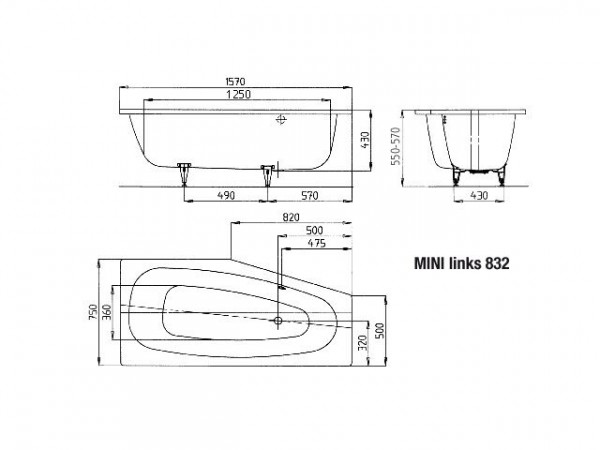 Kaldewei Hoekbad links 832 Mini (224800010)