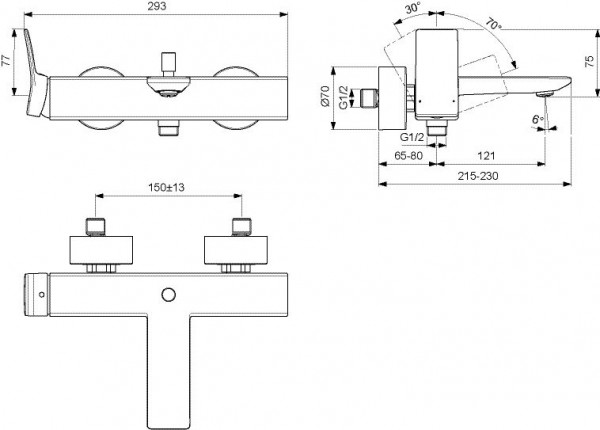 Thermostatische Mengkraan Bad Douche Ideal Standard CONCA met omkeerventiel Magnetisch Grijs