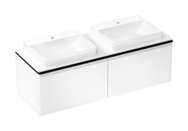 Wastafelmeubel Voor Opzet Waskom Hansgrohe Xelu Q 2 laden 1560x550x485mm Glanzend Wit/Zwart Mat