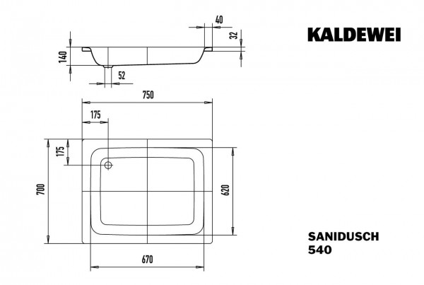 Kaldewei Douchebak Rechthoekig Mod.540 Sanidusch (448000010)