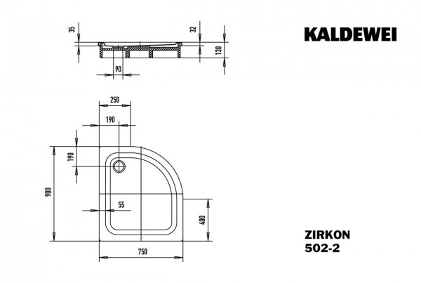 Kaldewei Kwartronde Douchebak Mod.502-2 Zirkon (455635000)
