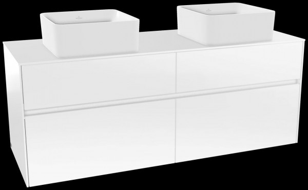 Villeroy et Boch Collaro Meuble double vasque à 4 tiroirs pour 2 lavabos 1400mm Blanc Brillant