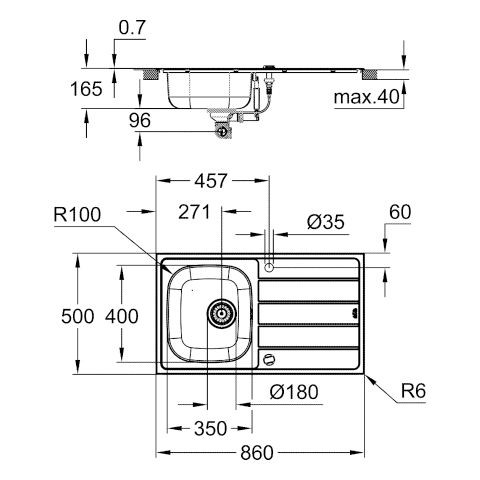 Grohe Inbouw Spoelbak Eurosmart Met kraan 860x500mm Stainless Steel