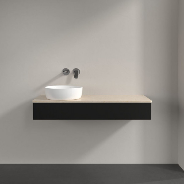 Wastafelmeubel Voor Opzet Waskom Villeroy en Boch Antao 1200x190x500mm Black Matt Laquered/Boticcino