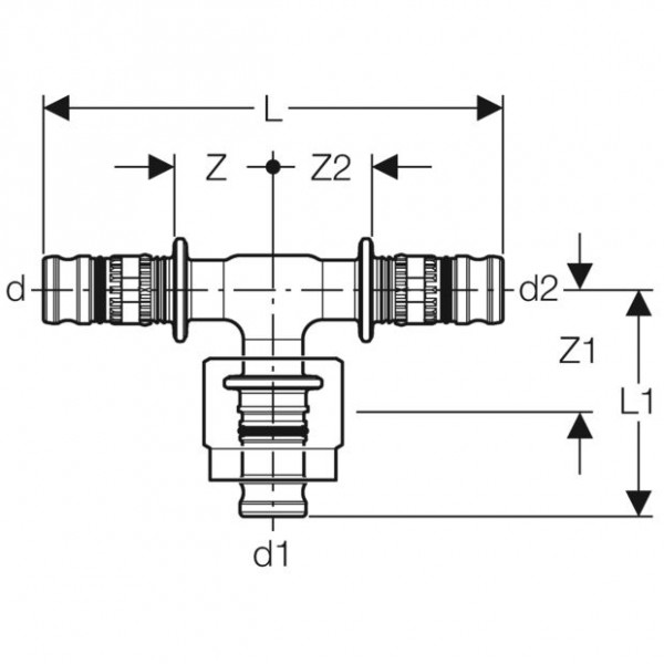 Geberit Snelkoppeling Mepla T-stuk met adapter MeplaFix d16-MF20-d16