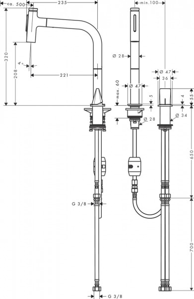 Hansgrohe Keukenmengkraan Metris Select M71 200 Uitschuifbare douche 2 stralen 2 gaten 320x235x100mm