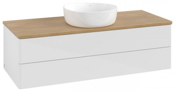 Wastafelmeubel Voor Opzet Waskom Villeroy en Boch Antao 1200x360x500mm Glossy White Lacquer/Honey...