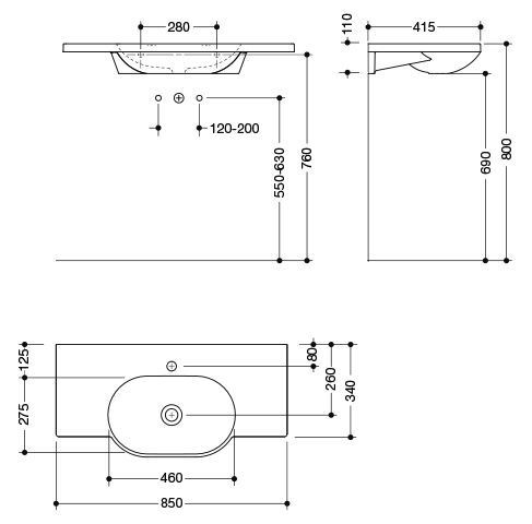 Hewi Hangende Wastafel 850 mm Alpenwit 950.11.220