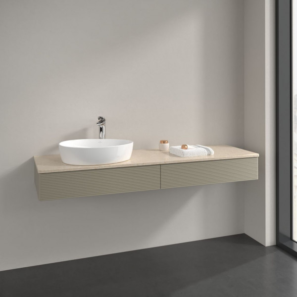 Meuble Pour Vasque à Poser Villeroy et Boch Antao à gauche avec Structure 1 trou 2 tiroirs en longueur 1600x190x500mm Stone Grey Matt Lacquer/Boticcino