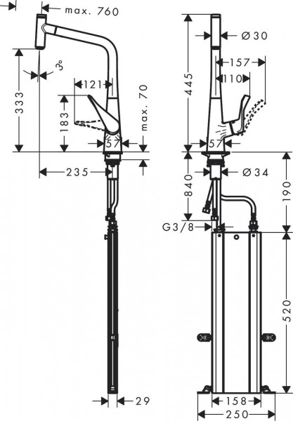 Keukenkraan Met Handdouche Hansgrohe Metris Select M71 sBox 1jet 320mm Chroom