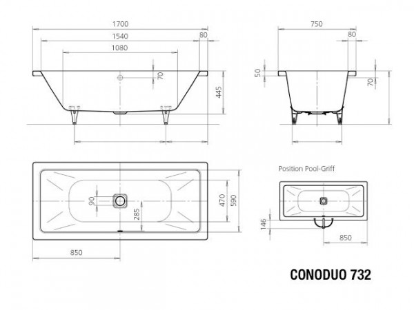 Kaldewei Standaard Bad model 732 Cono Duo (235000010)