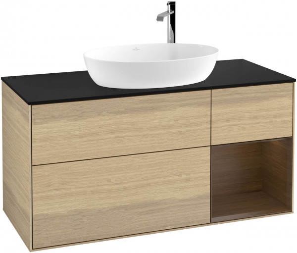 Meuble Pour Vasque à Poser Villeroy et Boch Finion Oak Veneer/Walnut Veneer/Glass Black F952GNPC