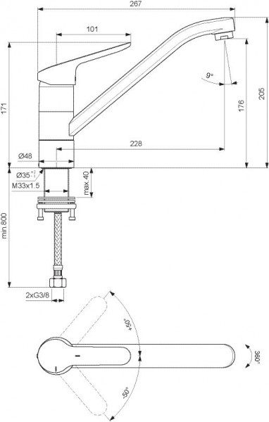 Ideal Standard Keukenkraan voor voorruitinstallatie CeraFlex Chroom