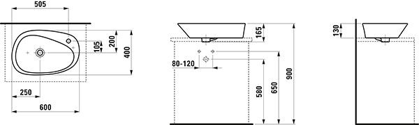 Opbouw Wastafel Laufen PALOMBA 1 gat 400x165x600mm Wit Clean Coat