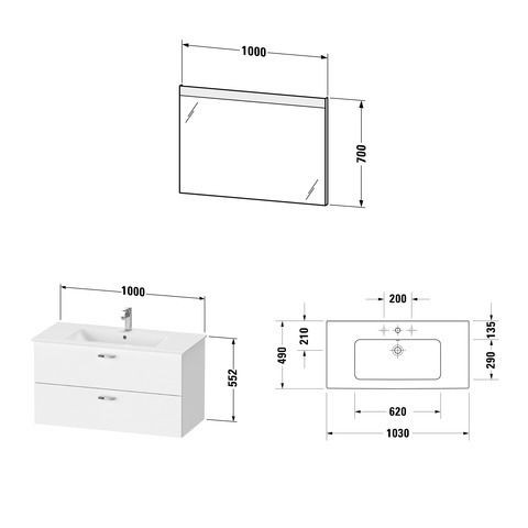 Badkamermeubel Set Duravit XBase Wastafel met wastafel en spiegel 1030mm Natuurlijk Eiken