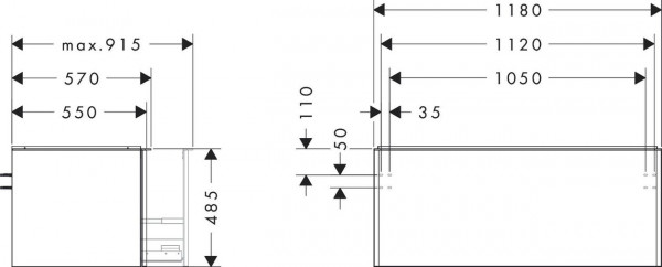 Wastafelmeubel Voor Opzet Waskom Hansgrohe Xelu Q 1 lade 1180x550x485mm Glanzend Wit/Chroom