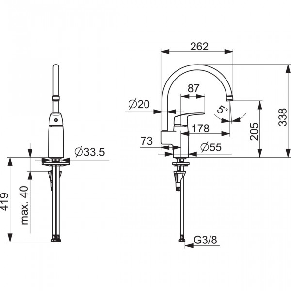 Keukenmengkraan Hansa PINTO waterbesparing, 3,36 l/min Chroom