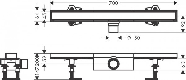 Douchegoot Hansgrohe RainDrain Compact Voor standaardinstallatie. Te betegelen 700 mm Chroom