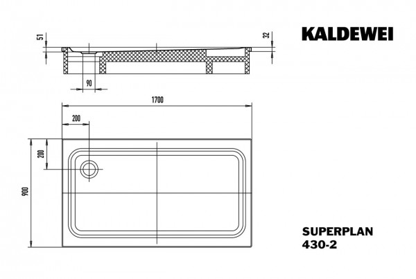 Kaldewei Douchebak Rechthoekig Mod.430-2 Superplan XXL (433035000)
