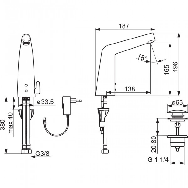 Hansa Designo electronische wastafelkraan met netvoeding chroom 51792221