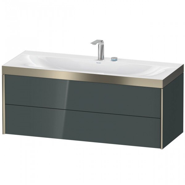 Ensemble Meuble Salle De Bain Duravit XViu Mural, Lavabo c-bonded cadre P 2 trous, Meuble 2 tiroirs 1200mm Gris Dolomite Brillant/Champagne XV4617EB138P