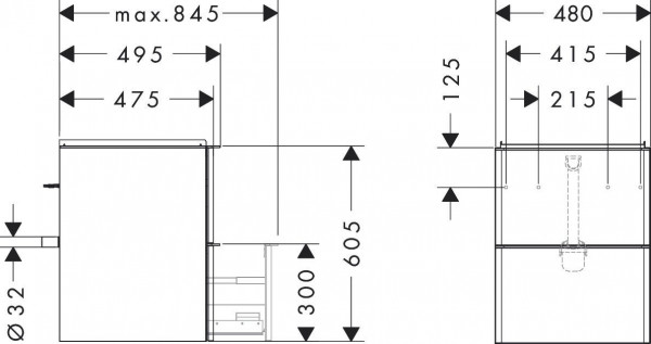 Fonteinmeubel Hansgrohe Xelu Q ingebouwde 2 laden 480x475x605mm Glanzend Wit/Chroom