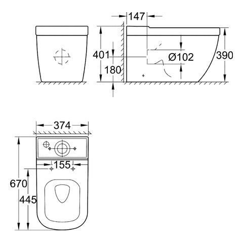 Grohe Euro keramiek staand duobl.closet rimless z/reserv.Pureguard wit 3933800h