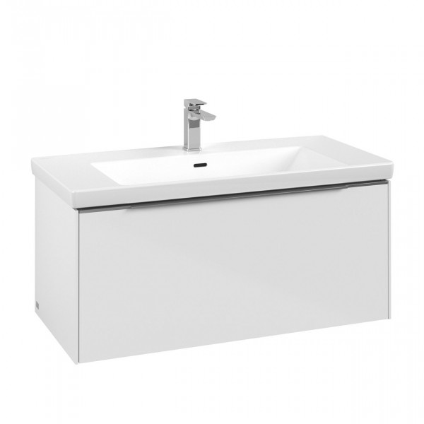 Villeroy & Boch Subway 3.0 wastafelonderkast 100x40x45cm met aluminium glanzende greep 1 softclose lade 1 sifonuitsparing spaanplaat Brilliant White C56900VE