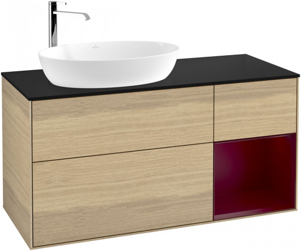 Meuble Pour Vasque à Poser Villeroy et Boch Finion Oak Veneer/Peony/Glass Black F932HBPC