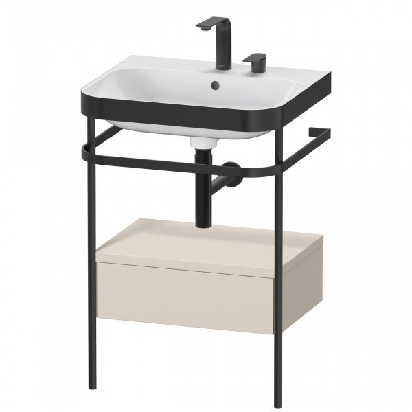 Set Meuble Salle De Bain Duravit Happy D.2 Plus Lavabo 2 trous, Console métallique c-bonded, 1 tiroir 575mm Taupe Super Mat HP4740E8383