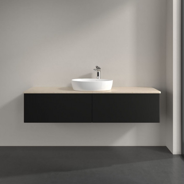 Wastafelmeubel Voor Opzet Waskom Villeroy en Boch Antao 1600x360x500mm Black Matt Laquered/Boticcino