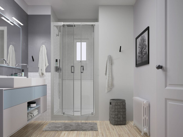 Cabine de Douche 100x80cm Kinedo Kinemagic Design, Niche, Bande Centrale, Thermo, Haute, Portes pivotantes