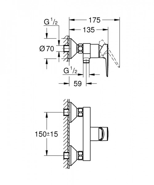 Grohe BauEdge douchemengkraan wandmodel m. koppelingen chroom 23635001