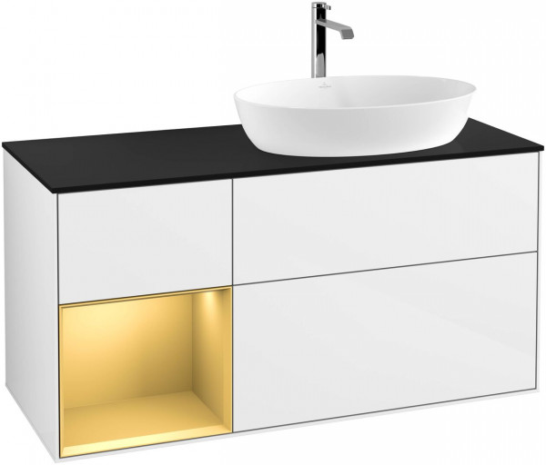 Meuble Pour Vasque à Poser Villeroy et Boch Finion Glossy White/Gold/Glass Black F802HFGF