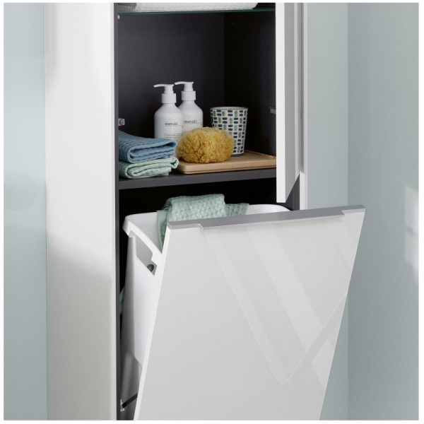 Villeroy & Boch Subway 3.0 badkamerkast 45x35x170cm met 1 rechtsdraaiende softclose deur opbouw met aluminium glanzende greep spaanplaat Brilliant white C59300VE