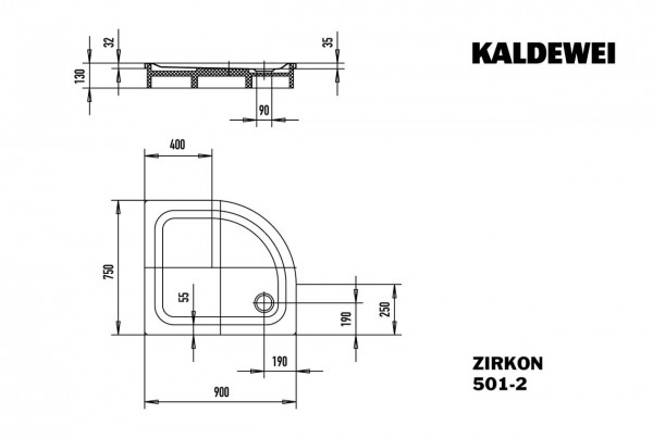 Kaldewei Kwartronde Douchebak Mod.501-2 Zirkon (455535000)