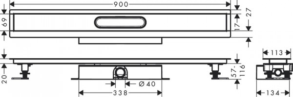 Douchegoot Hansgrohe uBox 900mm Complete set voor vlakke installatie