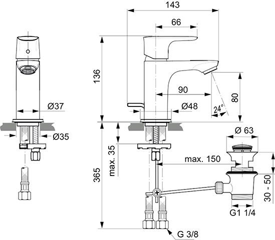 Ideal Standard Eéngreeps wastafelmengkraan Connect Air Chroom