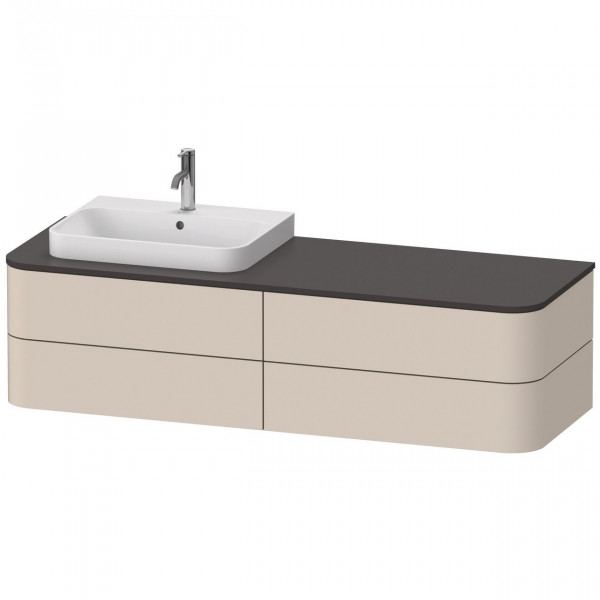 Meuble Pour Vasque à Poser Duravit Happy D.2 Plus 4 tiroirs, vasque gauche 1600mm Taupe Super Mat HP4963L8383