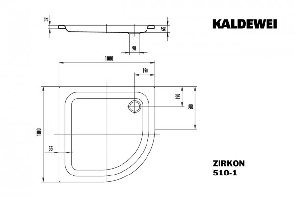 Kaldewei Zirkon douchebak plaatstaal kwartrond 100x100x6.5 wit 456400010001