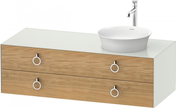 Meuble Pour Vasque à Poser Duravit White Tulip 2 tiroirs, 4 poignées, vasque droite 1300x408mm Chêne Naturel Massif/Blanc mat soyeux WT4992RH536